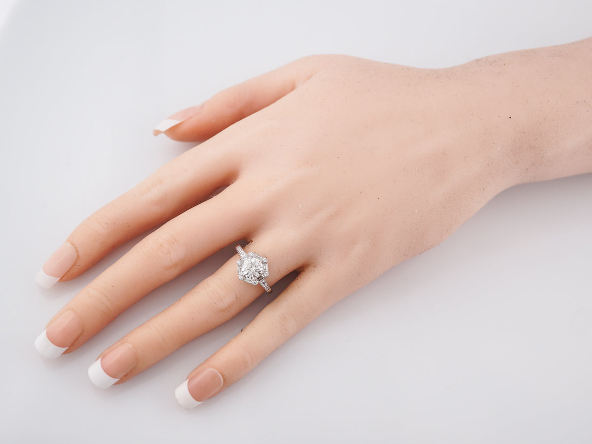 Engagement Ring Modern .98 Round Brilliant Cut Diamond in Platinum