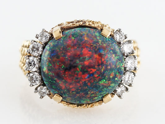 Cocktail Ring Modern 5.76 Cabochon Cut Black Opal & in Platinum & 18k Yellow Gold
