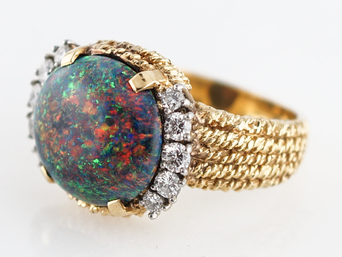 Cocktail Ring Modern 5.76 Cabochon Cut Black Opal & in Platinum & 18k Yellow Gold