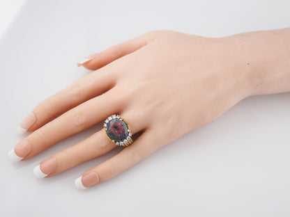 Cocktail Ring Modern 5.76 Cabochon Cut Black Opal & in Platinum & 18k Yellow Gold