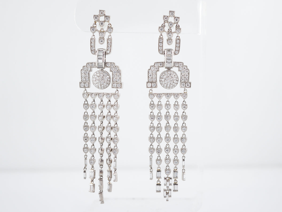 Earrings Modern 5.85 Round Brilliant & Straight Baguette Cut Diamonds in Platinum