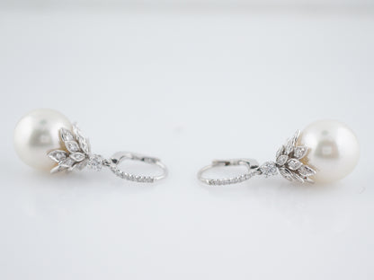 Earrings Modern Pearl & 1.34 Round Brilliant Cut Diamonds in Platinum