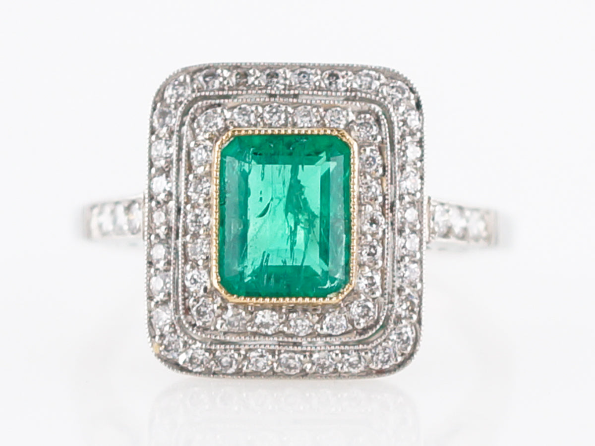 **RTV 1/9/19**Right Hand Ring Modern 1.07 Emerald Cut Emerald in Platinum & 14k Yellow Gold