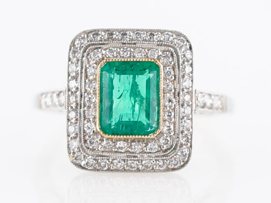 **RTV 1/9/19**Right Hand Ring Modern 1.07 Emerald Cut Emerald in Platinum & 14k Yellow Gold
