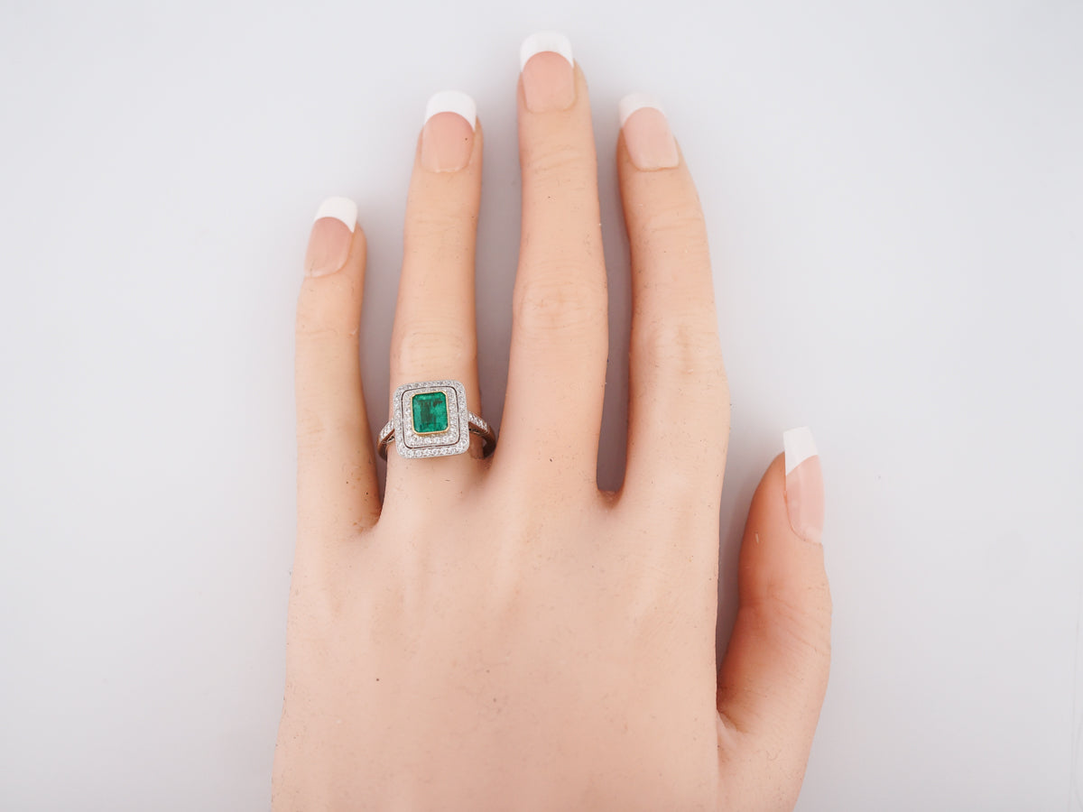 **RTV 1/9/19**Right Hand Ring Modern 1.07 Emerald Cut Emerald in Platinum & 14k Yellow Gold