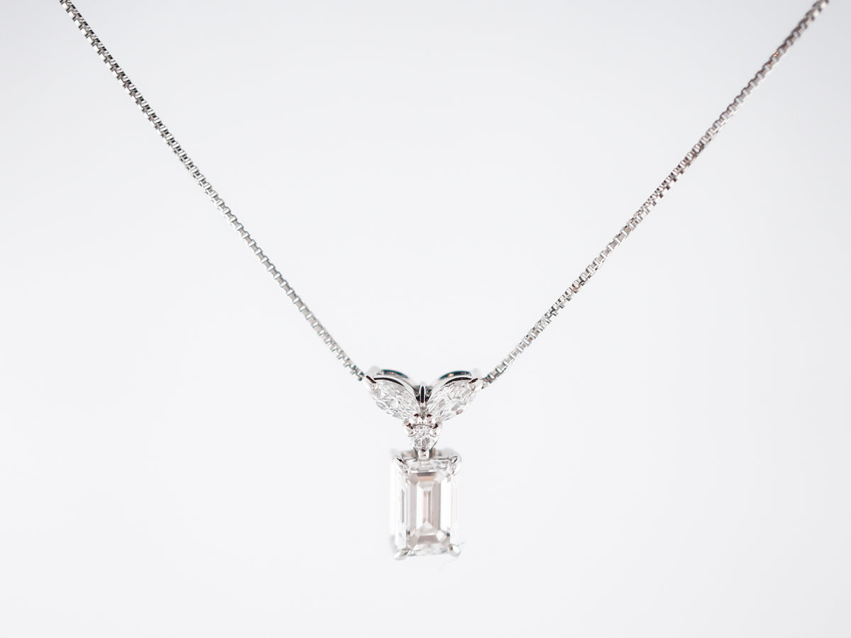 Necklace Modern .80 Emerald & Marquis Cut Diamonds in Platinum