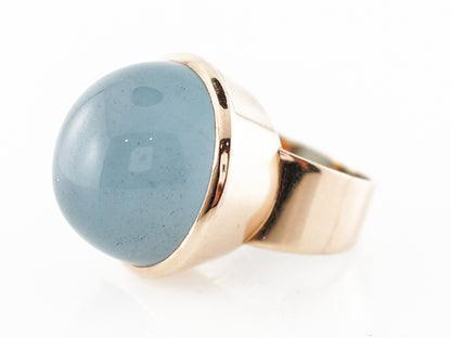 Cocktail Ring Modern 34.26 Cabochon Cut Aquamarine in 14k Yellow Gold