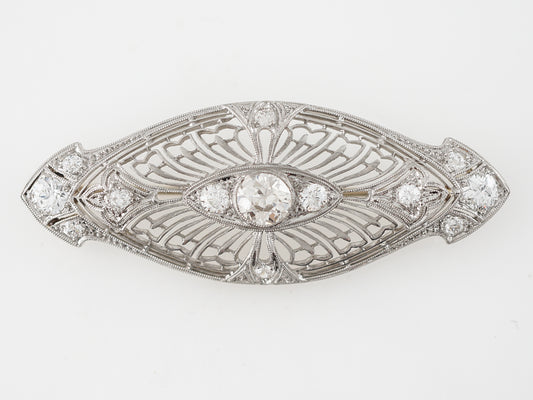 **RTV 1/9/19**Antique Brooch Art Deco 1.54 Old European & Mine Cut Diamonds in Platinum