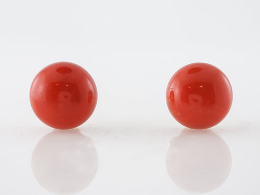 **RTV 1/9/19**Antique Earrings Victorian 23.70 Cabochon Cut Oxblood Coral in 14k Yellow Gold