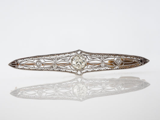 **RTV 1/9/19**Antique Brooch Edwardian .91 Old European Cut Diamond in 14k Yellow Gold & Platinum