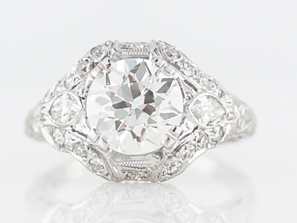Antique Engagement Ring Art Deco 1.97 GIA Round Brilliant Cut Diamond in Platinum