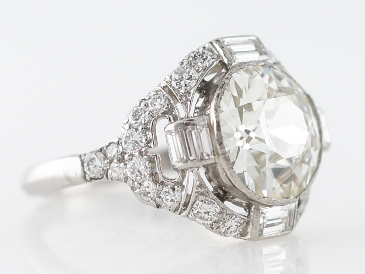 **RTV**Antique Engagement Ring Art Deco GIA 4.24 Old European Cut Diamond in Platinum