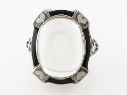 Vintage Deco Cabochon Moonstone Ring in White Gold