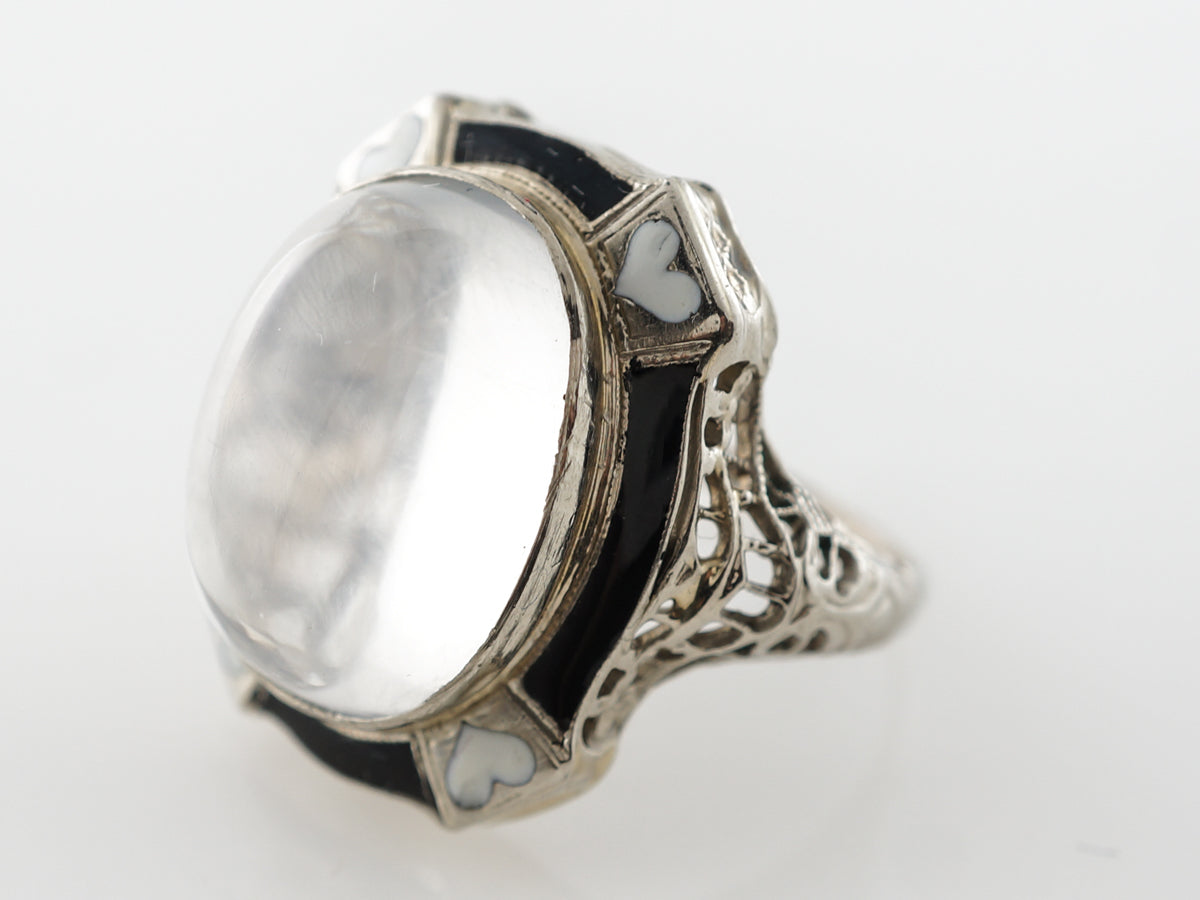 Vintage Deco Cabochon Moonstone Ring in White Gold
