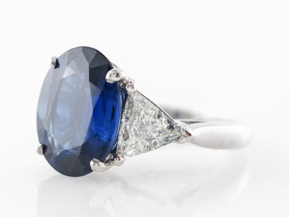 5.30 Carat Oval Sapphire & Trilliant Cut Diamond Engagement Ring