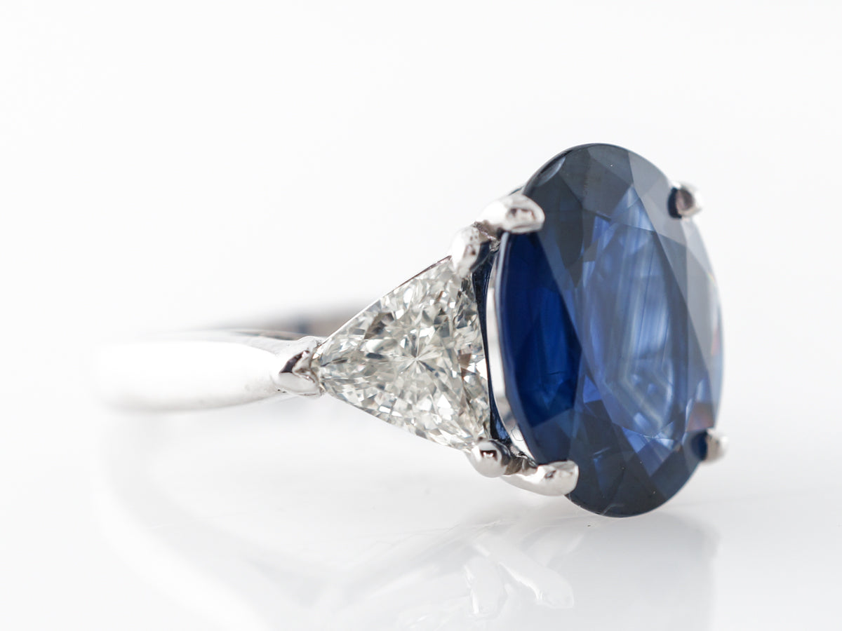 5.30 Oval Sapphire & Trilliant Cut Diamond Engagement Ring