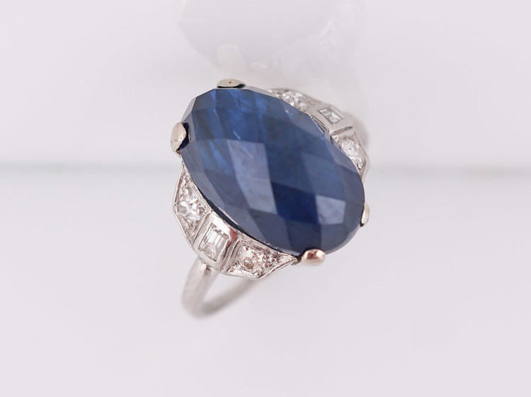 Antique Engagement Ring Art Deco 9.38ct Fantasy Cut Oval Sapphire in Platinum