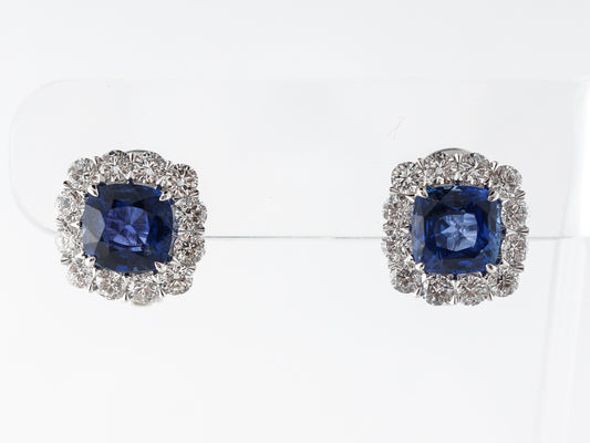 6 Carat Sapphire Earrings w/ Diamond Halo in Platinum