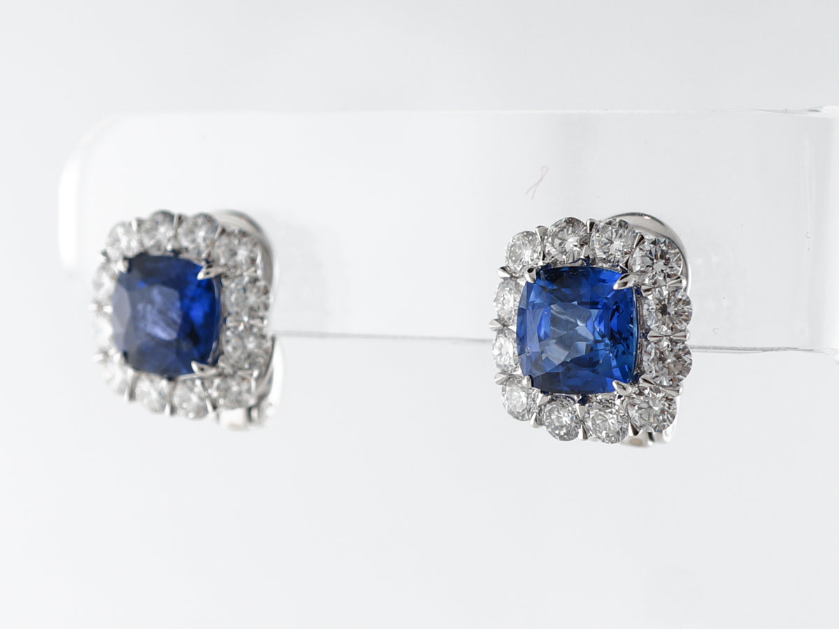 6 Carat Sapphire Earrings w/ Diamond Halo in Platinum