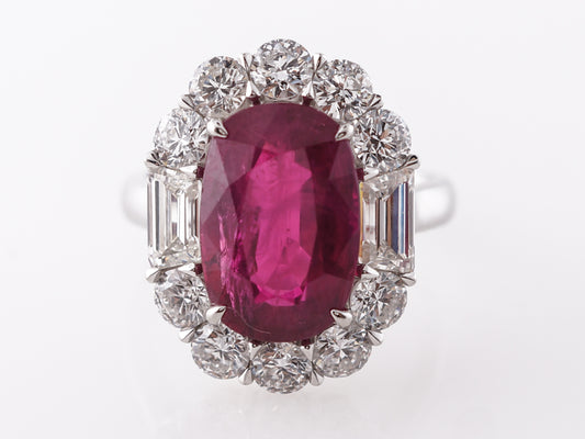 Large Oval Ruby & Diamond Halo Ring Platinum