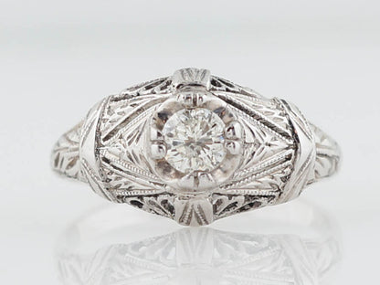 Antique Engagement Ring Late Art Deco .25ct Diamond in 14k White Gold