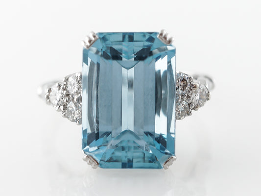 Vintage Petri Jewelers Emerald Cut Aquamarine & Diamond Ring