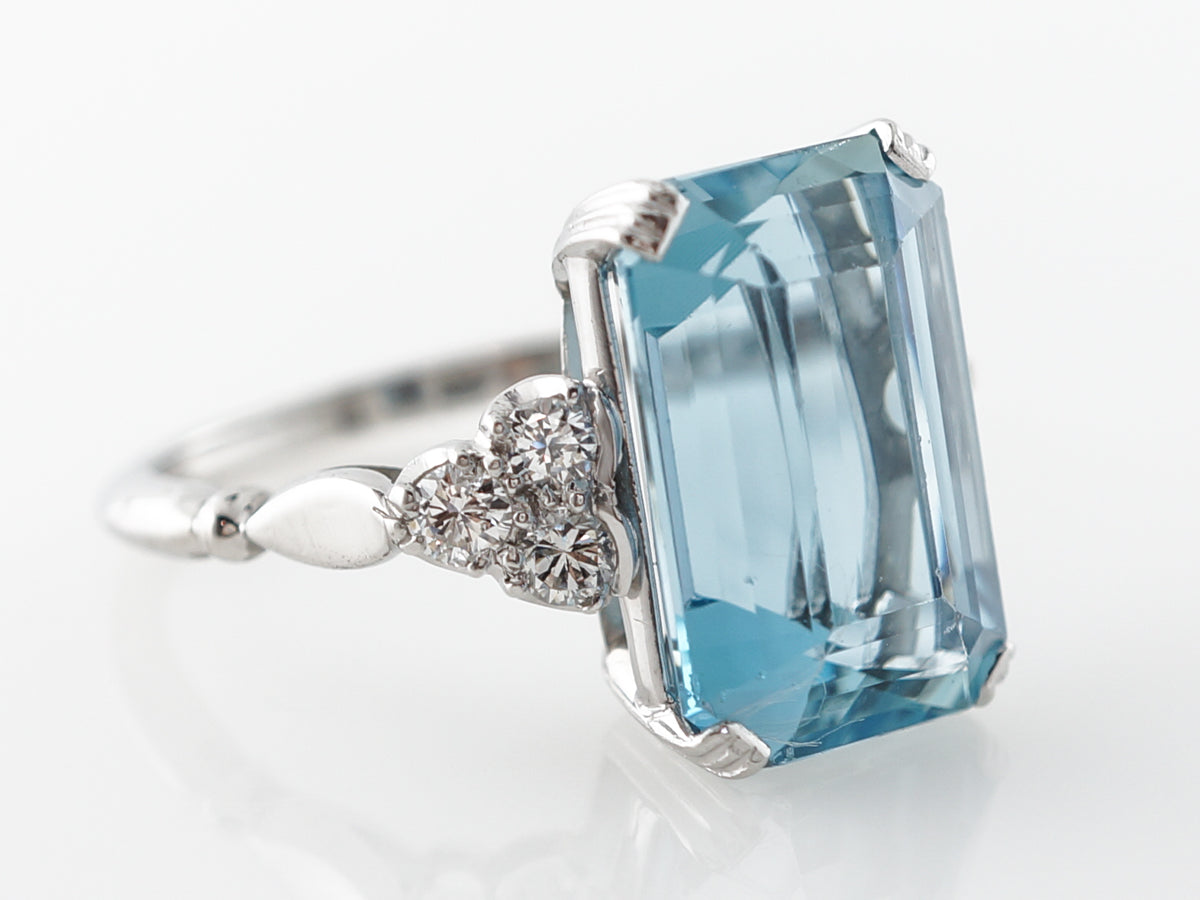 Vintage Petri Jewelers Emerald Cut Aquamarine & Diamond Ring