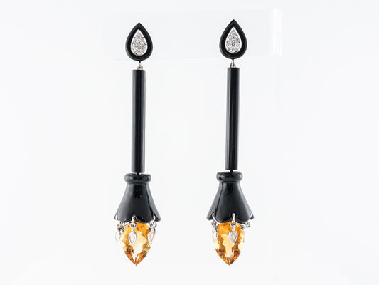 Citrine & Diamond Earrings in 14k White Gold