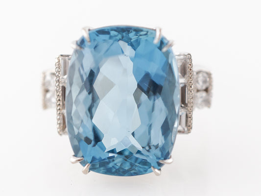 Cushion Cut Aquamarine Cocktail Ring in White Gold
