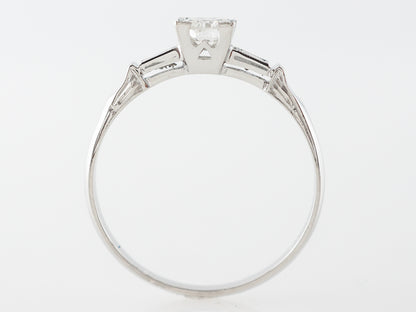 Solitaire Engagement Ring w/ Baguette Cut Diamonds Vintage Art Deco