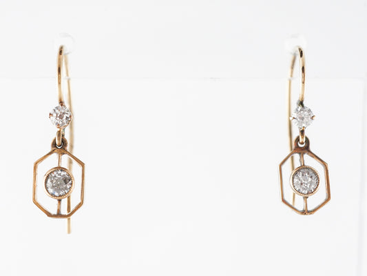 Vintage Deco Diamond Earrings 14k Yellow Gold