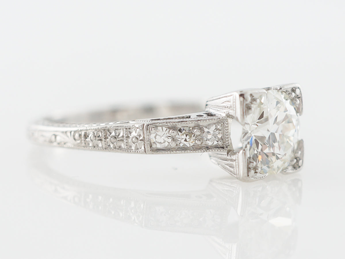 Vintage Square Prong Diamond Engagement Ring in Platinum