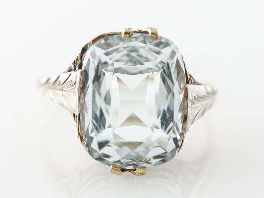 Vintage Art Deco Aquamarine Filigree Cocktail Ring