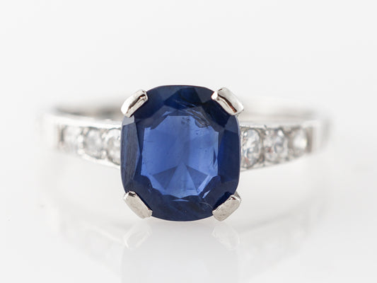 Vintage Deco Cushion Sapphire Engagement Ring Platinum