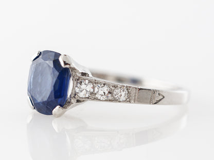 Vintage Deco Cushion Sapphire Engagement Ring Platinum