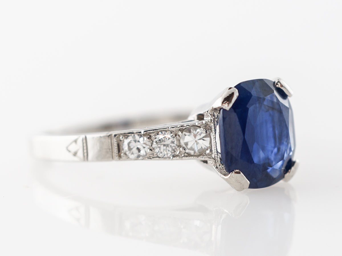 Vintage Deco Cushion Sapphire Engagement Ring Platinum