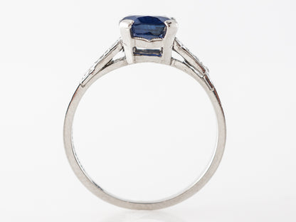 Vintage Deco Cushion Sapphire Engagement Ring Platinum