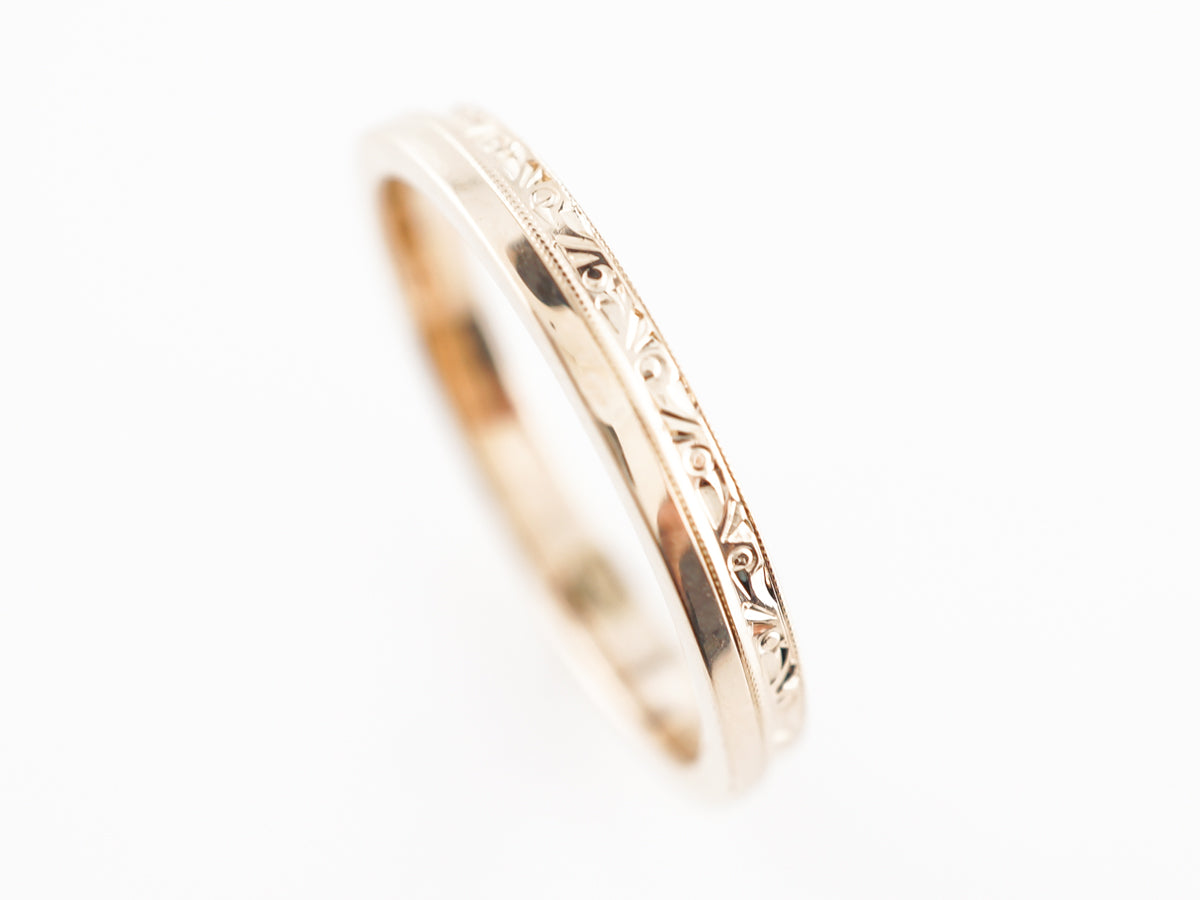 Vintage Deco Ring Guard Wedding Bands in 14k Yellow Gold