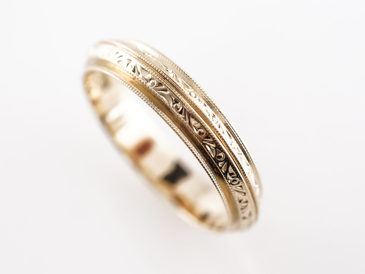 1930's Art Deco Engraved Wedding Band in 14k Yellow Gold