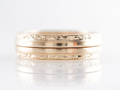 Vintage Deco Ring Guard Wedding Bands in 14k Yellow Gold