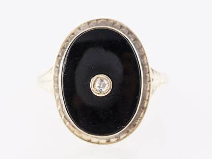 Vintage Art Deco Onyx & Diamond Ring in Yellow Gold