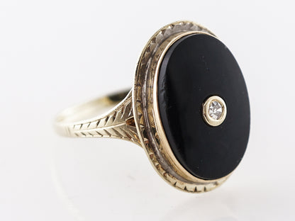 Vintage Art Deco Onyx & Diamond Ring in Yellow Gold