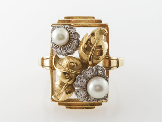 Vintage Weiss Jewelers Art Nouveau Diamonds & Pearl Ring