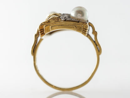 Vintage Weiss Jewelers Art Nouveau Diamonds & Pearl Ring