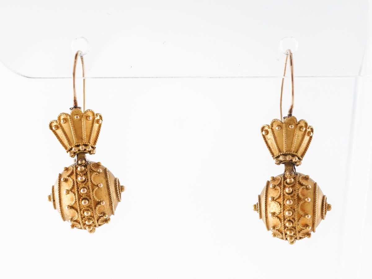 Victorian Etruscan Revival Earrings in 18k Yellow Gold