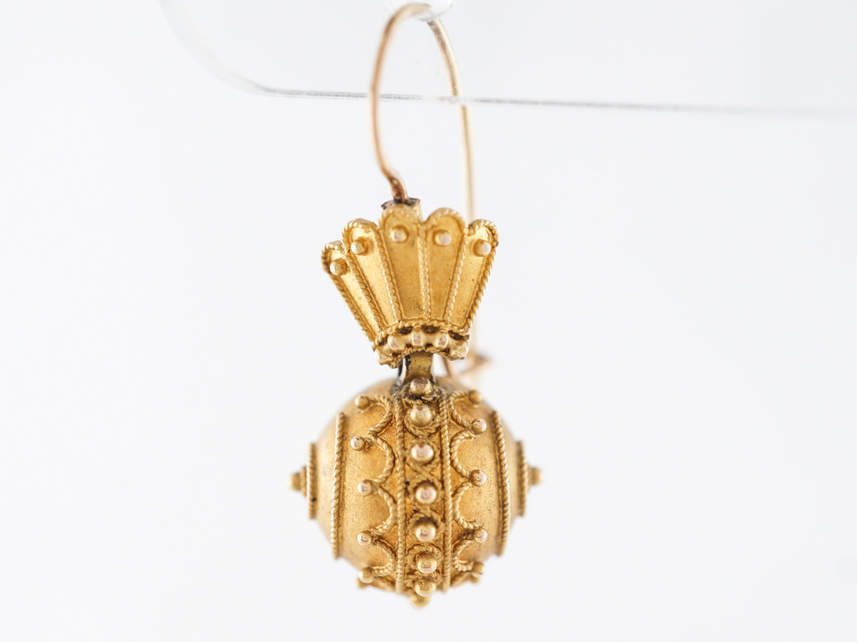 Victorian Etruscan Revival Earrings in 18k Yellow Gold