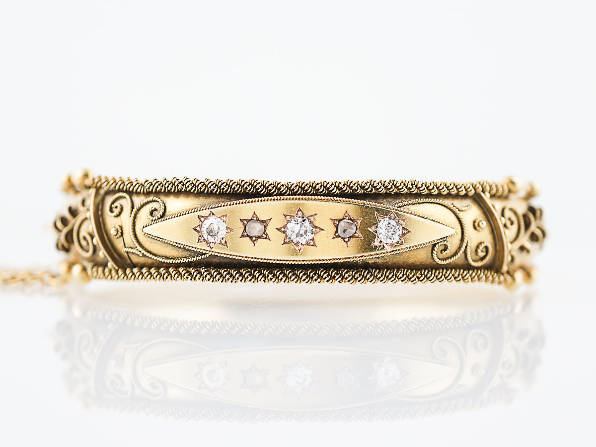 Antique Bangle Bracelet Victorian .41 Old Diamonds in 15K Yellow