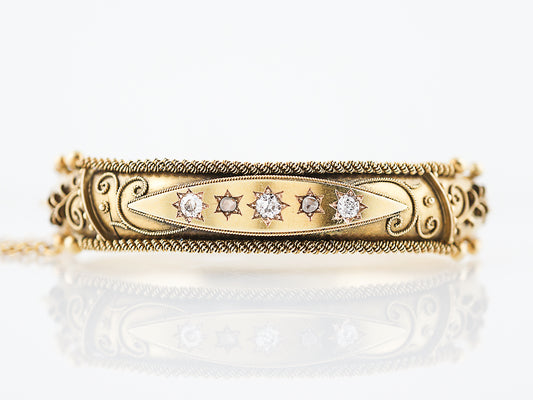 Antique Bangle Bracelet Victorian .41 Old European & Single Cut Diamonds in 15K Yellow Gold