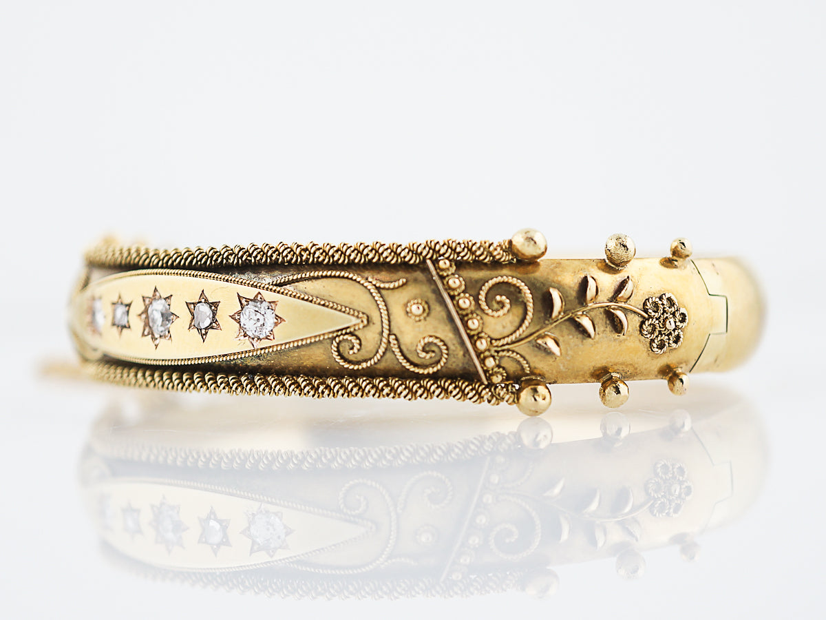 Antique Bangle Bracelet Victorian .41 Old European & Single Cut Diamonds in 15K Yellow Gold