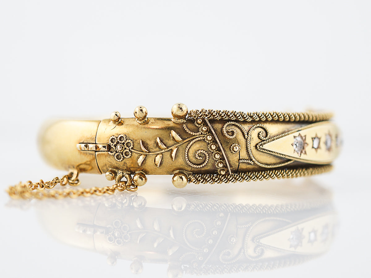Antique Bangle Bracelet Victorian .41 Old European & Single Cut Diamonds in 15K Yellow Gold